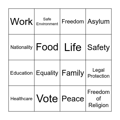 HUMan RIGHTS Bingo Card