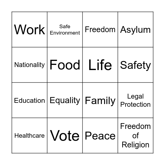 HUMan RIGHTS Bingo Card