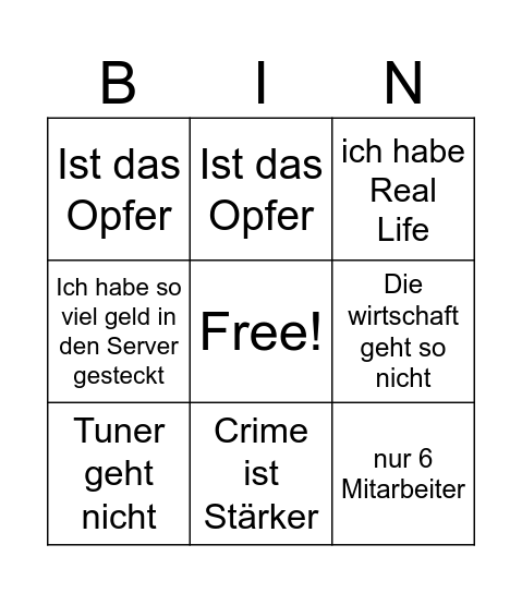 Shiwoo Bingo Card