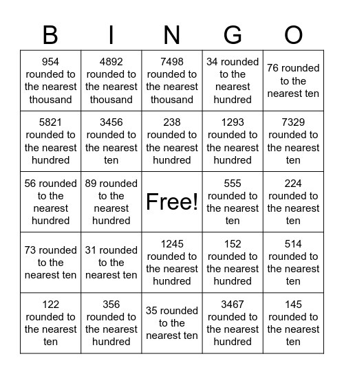 Rounding Bingo Card