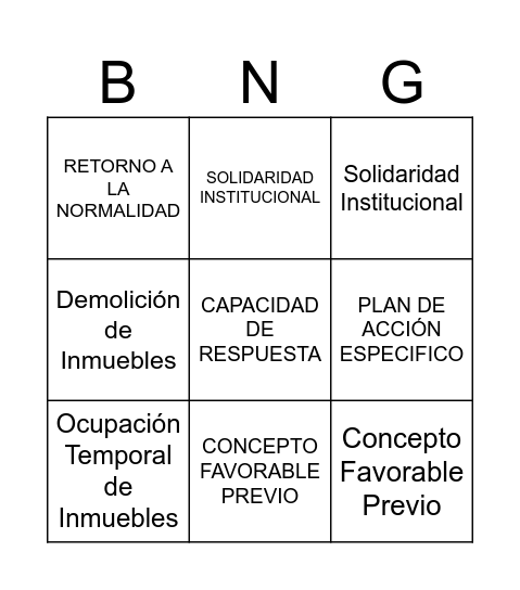 LEY 1523 DE 2012, CAPITULO VI Bingo Card