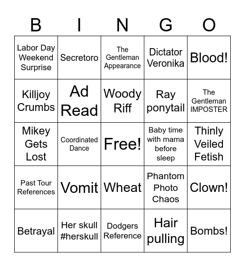 THE BLACK PARADE PHOENIX Bingo Card