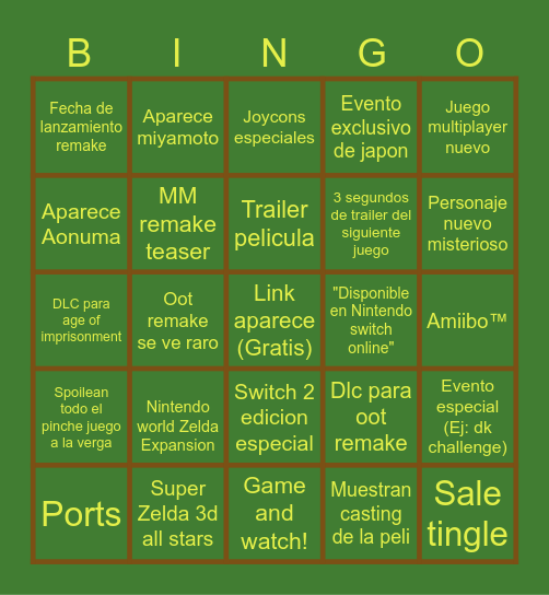 Zelda direct Bingo Card