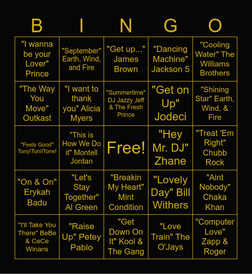 Whitley/Cobb Music Bingo "Old School" Bingo Card