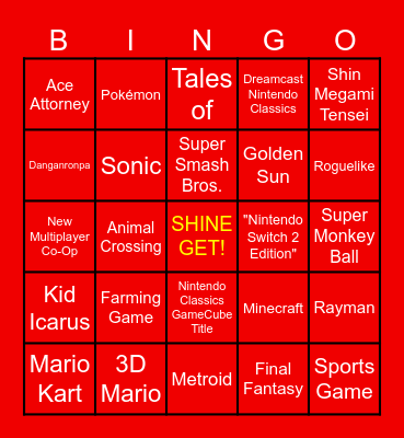 Nintendo Direct 9/9 Bingo Card