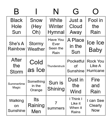 Song About the Weather Bingo Card