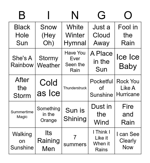 Song About the Weather Bingo Card