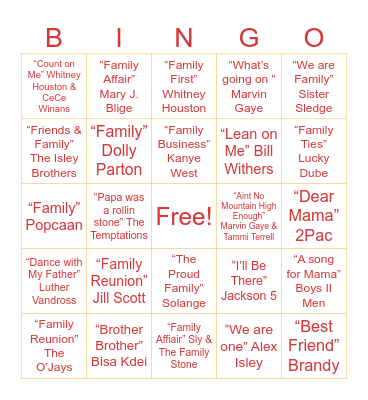 Whitley/Cobb Music Bingo (Family Round) Bingo Card