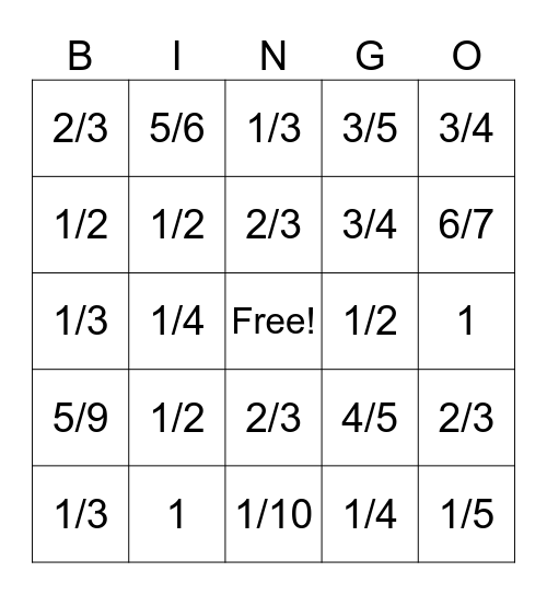 Simplifying Fractions Bingo Card