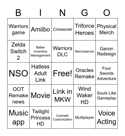 Zelda Direct Bingo Card