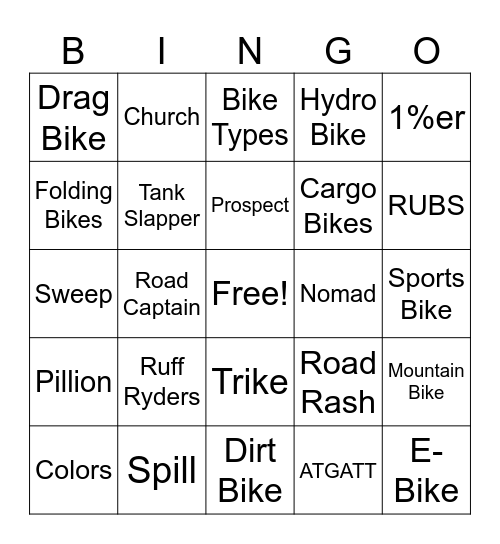 Biker Bingo Card