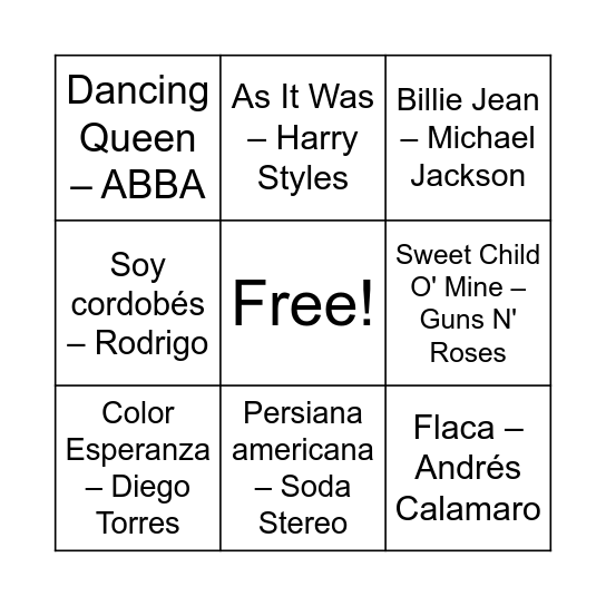 BINGO MUSICAL BODA VICKY Y LEO Bingo Card