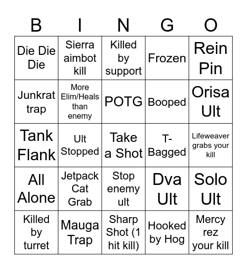 OW Drunk Bingo Card