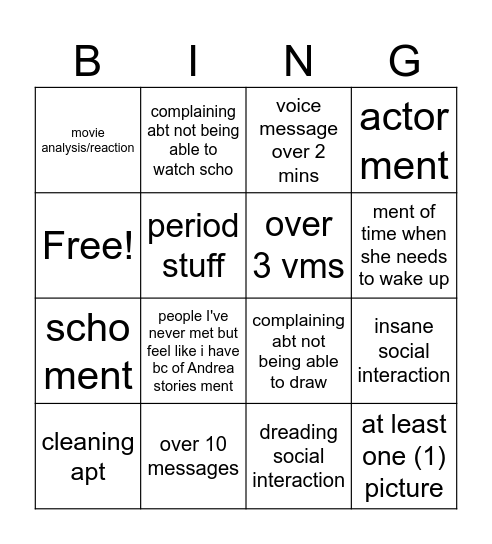 Andrea spam Bingo Card