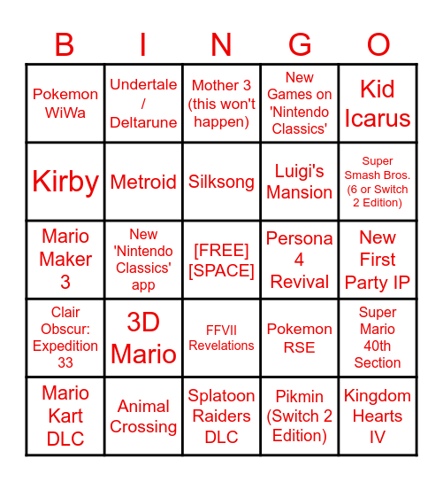 Untitled Bingo Card