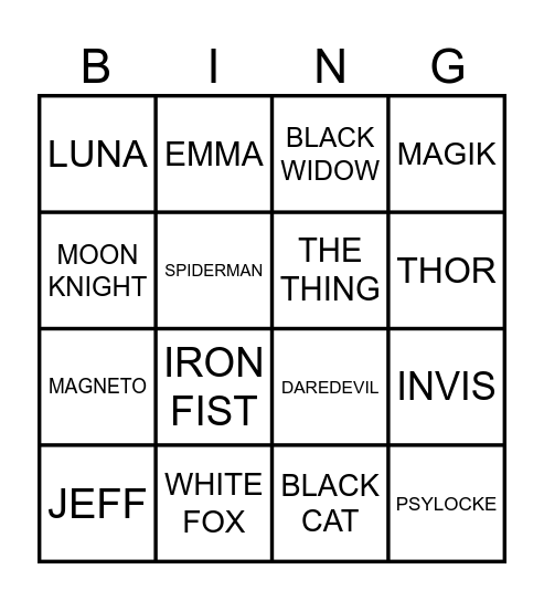 RIVALS BINGO Card