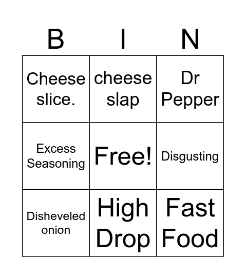Cooking Psycho Bingo Card
