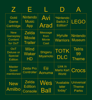 Zelda 40th Direct Bingo! Bingo Card