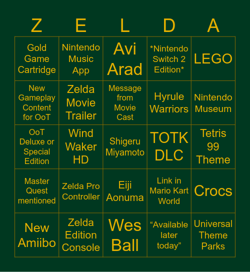 Zelda 40th Direct Bingo! Bingo Card