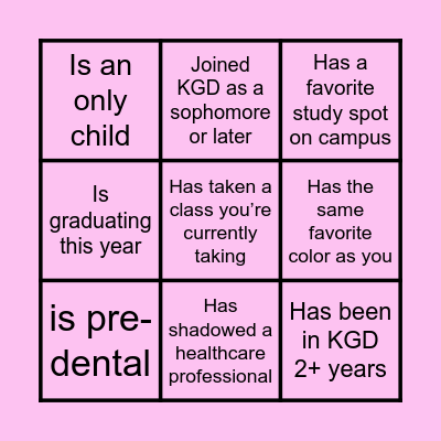 Find a sister who... Bingo Card