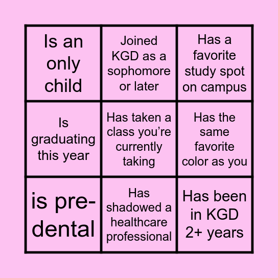 Find a sister who... Bingo Card