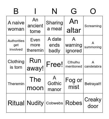 The Dunwich Horror Bingo Card