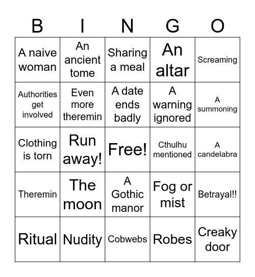 The Dunwich Horror Bingo Card