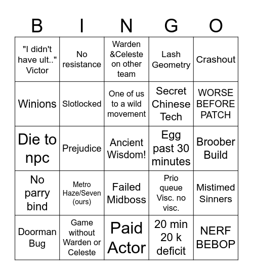 Working Class Drunklock Bingo Card