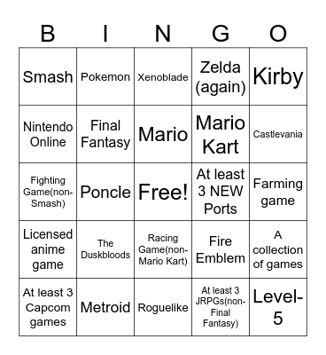 Nintendo Direct Bingo 9/9/2026 Bingo Card