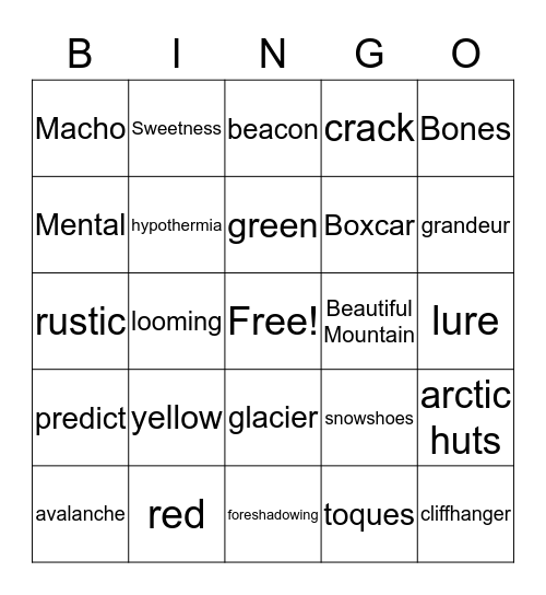 Avalanche Bingo Card