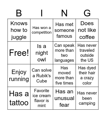 Ice Breaker Bingo! Find someone who... Bingo Card