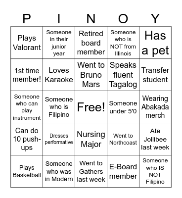 FIA GBM BINGO CARD Bingo Card