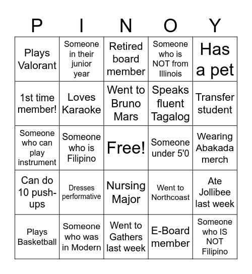 FIA GBM BINGO CARD Bingo Card