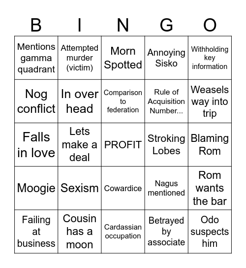 Quark Bingo Card DS9 Bingo Card