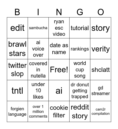 shorts bingo Card
