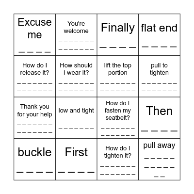 What's the French for...? Bingo Card