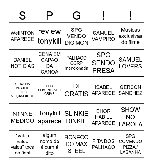 FILME DA SPG!!! Bingo Card