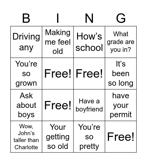 Family get together bingo Card
