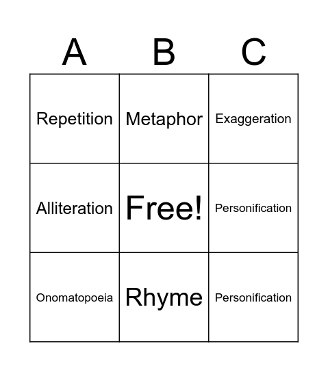 Poetic Devices Bingo Card
