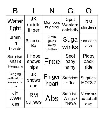 BTS Arirang Bingo Card