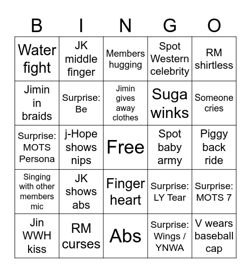BTS Arirang Bingo Card