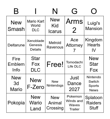 9/9/26 Nintendo Direct Bingo Card