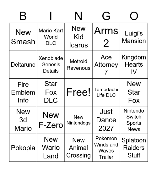 9/9/26 Nintendo Direct Bingo Card