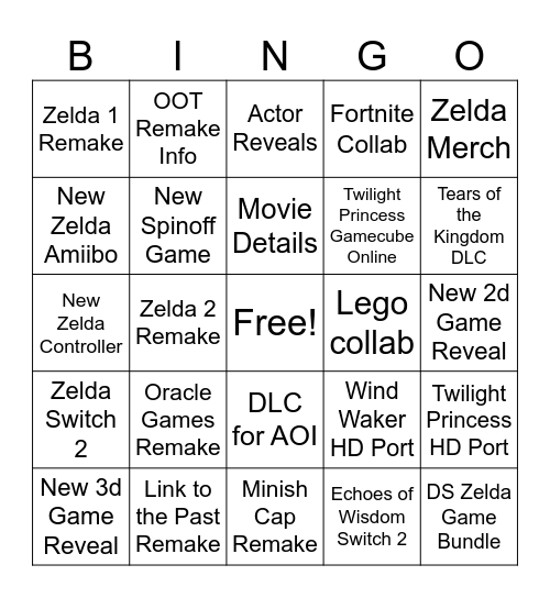 Zelda Bingo Card