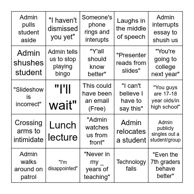 Assembly Bingo Card