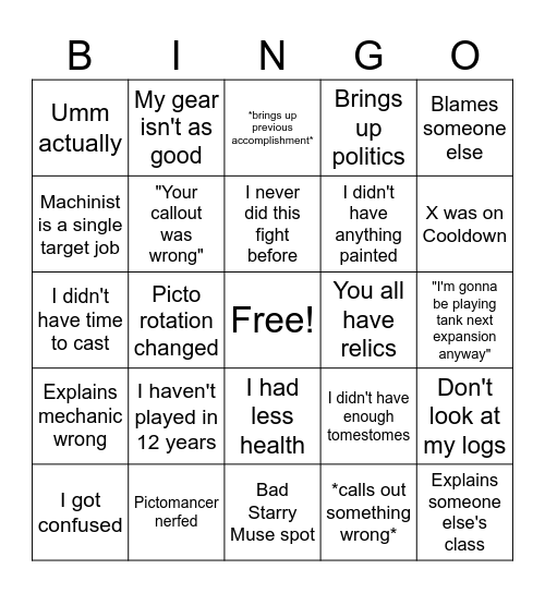 Umel Excuses Bingo Card