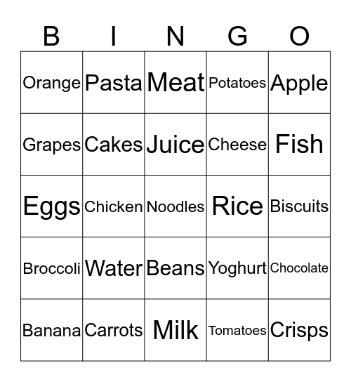 Quest Cookery Bingo Card