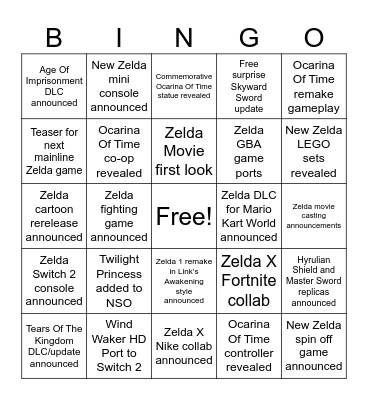 Zelda Direct 2026 Bingo Card