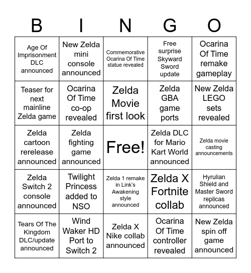 Zelda Direct 2026 Bingo Card