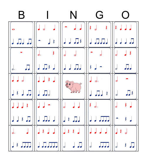 Rhythm Bingo Levels 1 and 2 Bingo Card